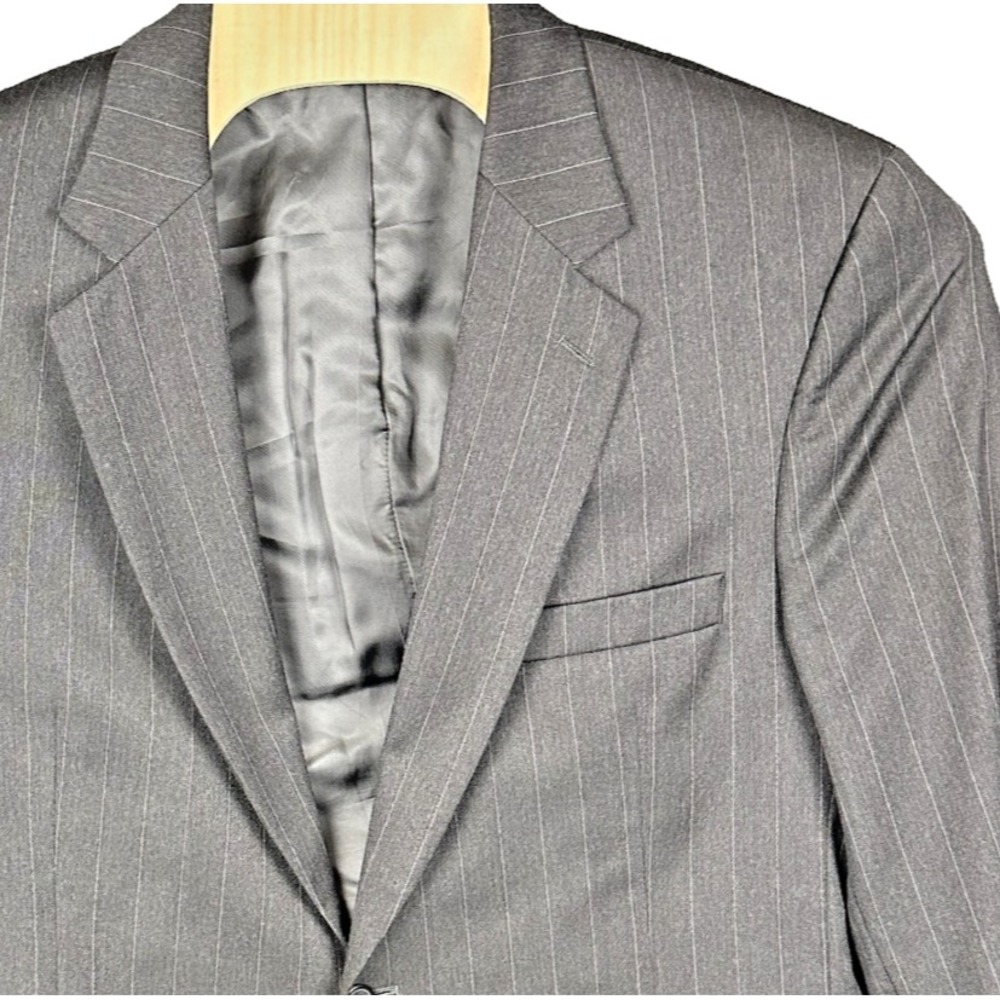 Jos A Bank Mens 44R Pinstripe 100% Wool Suit Jacket Blazer Two Button Charcoal